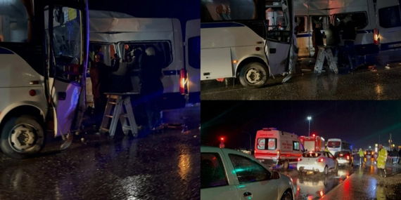 Manisa’da İki İşçi Servisi Çarpıştı 35 Yaralı!